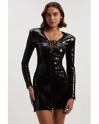 Karen Millen - Sequin Power Mesh Lace Up Mini Dress - Lyst