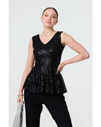 Izabel London - Sparkly Sequin Sleeveless Peplum Top - Lyst