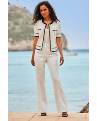 Sosandar - Ivory Contrast Trim Fine Knit Cardigan - Lyst