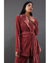 Warehouse - Crushed Velvet Self-Belted Blazer - Lyst