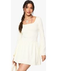 Boohoo - Square Neck Dropped Puff Ball Hem Mini Dress - Lyst