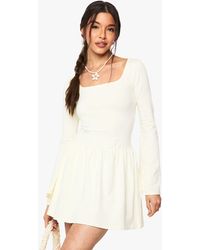 Boohoo - Square Neck Dropped Puff Ball Hem Mini Dress - Lyst