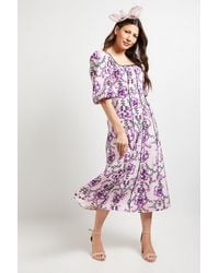Wallis - Floral Contrast Ottoman Twill Midi Dress - Lyst