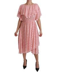 Dolce & Gabbana - Dames Zijde Roze Stippen Plissé A-lijn Midi Jurk - Lyst