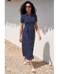 Roman - Spot Shirred Midi Dress - Lyst