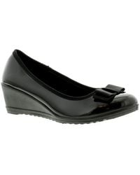 Platino - New Ladies/ Patent Low Heels Slip On Wedges/Shoes With Bow Pu - Lyst