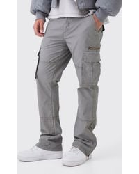 BoohooMAN - Slim Flare Zip Gusset Overdye Acid Wash Cargo Trousers - Lyst