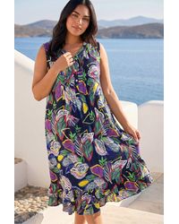 Roman - Curve Leaf Print Pintuck Dress - Lyst