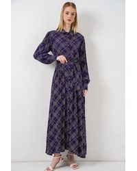 Bigdart - Plaid Midi Shirt Dress With Button Closure - Lyst