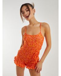 Pink Vanilla - Floral Print Frill Hem Playsuit - Lyst