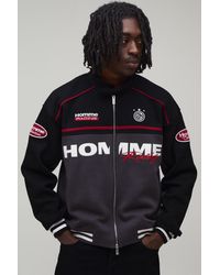 BoohooMAN - Boxy Fit Biker Neck Colour Block Moto Jersey Jacket - Lyst