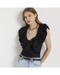 River Island - Bodysuit Frill Detail Wrap - Lyst