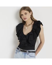 River Island - Bodysuit Frill Detail Wrap - Lyst