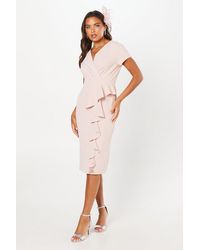 Wallis - Tailored Crepe Ruffle Pencil Dress - Lyst