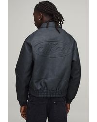 BoohooMAN - Boxy Fit Embossed Ofcl Collared Bomber Jacket - Lyst