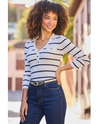 Sosandar - Ivory & Stripe Collared Knitted Top - Lyst