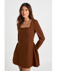 Boohoo - Square Neck Long Sleeve Full Skirt Mini Dress - Lyst