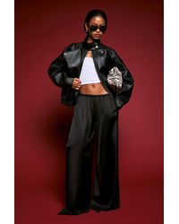 Boohoo - Satin Lace Trim Wide Leg Trousers - Lyst