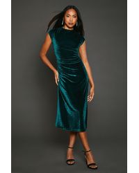 PRINCIPLES - Velvet Ruched Waist Midi Dress - Lyst