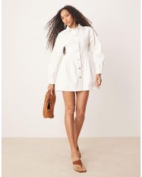 ASOS - Ecru Denim Shirt Dress With Cinch Waist And Cocoon Sleeve - Lyst