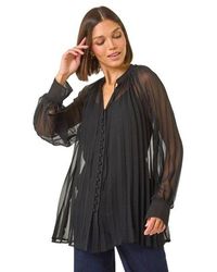 Roman - Tie V-Neck Pleated Blouse - Lyst