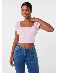 Pink Vanilla - Puff Sleeve Broderie Detail Top - Lyst