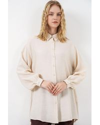 Bigdart - Oversized Textured Long Blouse With Shirt Collar - Lyst