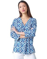 Roman - Geometric Pleated Button Detail V-Neck Top - Lyst