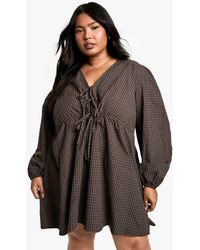 Boohoo - Plus Flannel Tie Front Smock Dress - Lyst