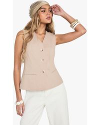 Boohoo - Tailored Linen Look Button Waistcoat - Lyst