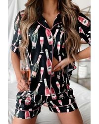Azura Exchange - Pyjama-Set Mit Champagner-Druck Aus Satin - Lyst
