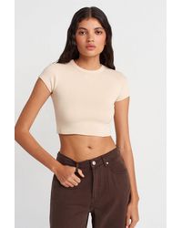 Dilvin - Slim Fit Crop Crew Neck T-Shirt - Lyst