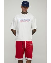 BoohooMAN - Tall Oversized Boxy Homme Landscape Print T-Shirt & Basket Ball Short Set - Lyst
