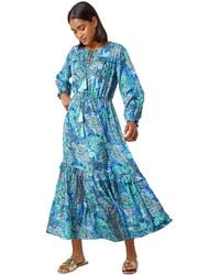 Roman - Paisley Print Tassel Frill Hem Maxi Dress - Lyst
