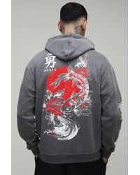 BoohooMAN - Tall Washed Oversized Dragon Floral Printed Hoodie Cotton - Lyst