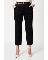 Wallis - Petite Stretch Cigarette Belted Trousers - Lyst