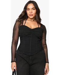 Boohoo - Plus Bengaline Mesh Sleeve Corset Top - Lyst