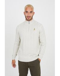 Brave Soul - Light 'August' Quarter Zip Neck Cable Knit Jumper - Lyst