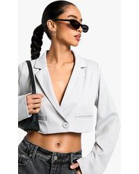 Boohoo - Petite Boxy Crop Blazer - Lyst