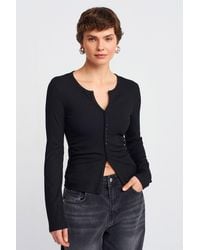 Dilvin - Slim Fit Ribbed Button-Front Blouse - Lyst