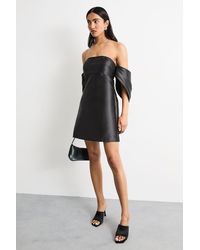 Warehouse - Structured Puff Sleeve Bardot Mini Dress - Lyst