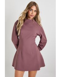 Boohoo - Ruched High Neck Barrel Sleeve Skater Dress - Lyst