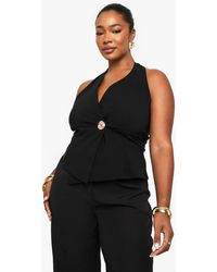 Boohoo - Plus Halter Wrap Front Button Waistcoat - Lyst