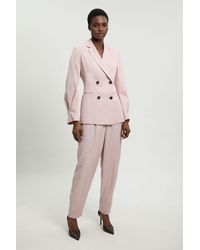 Karen Millen - Polished Linen Blend Tailored Trouser - Lyst