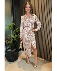 AX Paris - Printed Collared Neck Wrap Midi Dress - Lyst