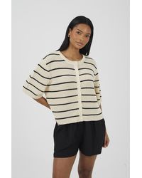 Brave Soul - Striped Short Sleeve Fisherman Knit Cardigan - Lyst