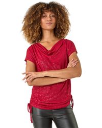 Roman - Sparkle Cowl Neck Tie Side Top - Lyst
