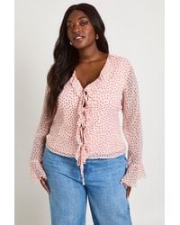Boohoo - Plus Polka Dot Chiffon Ruffle Blouse - Lyst