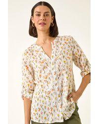 Roman - Floral Print Trim Blouse - Lyst