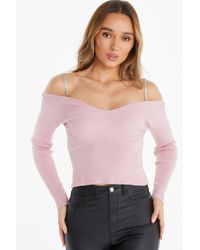 Quiz - Diamante Knitted Jumper Viscose/Polyester - Lyst
